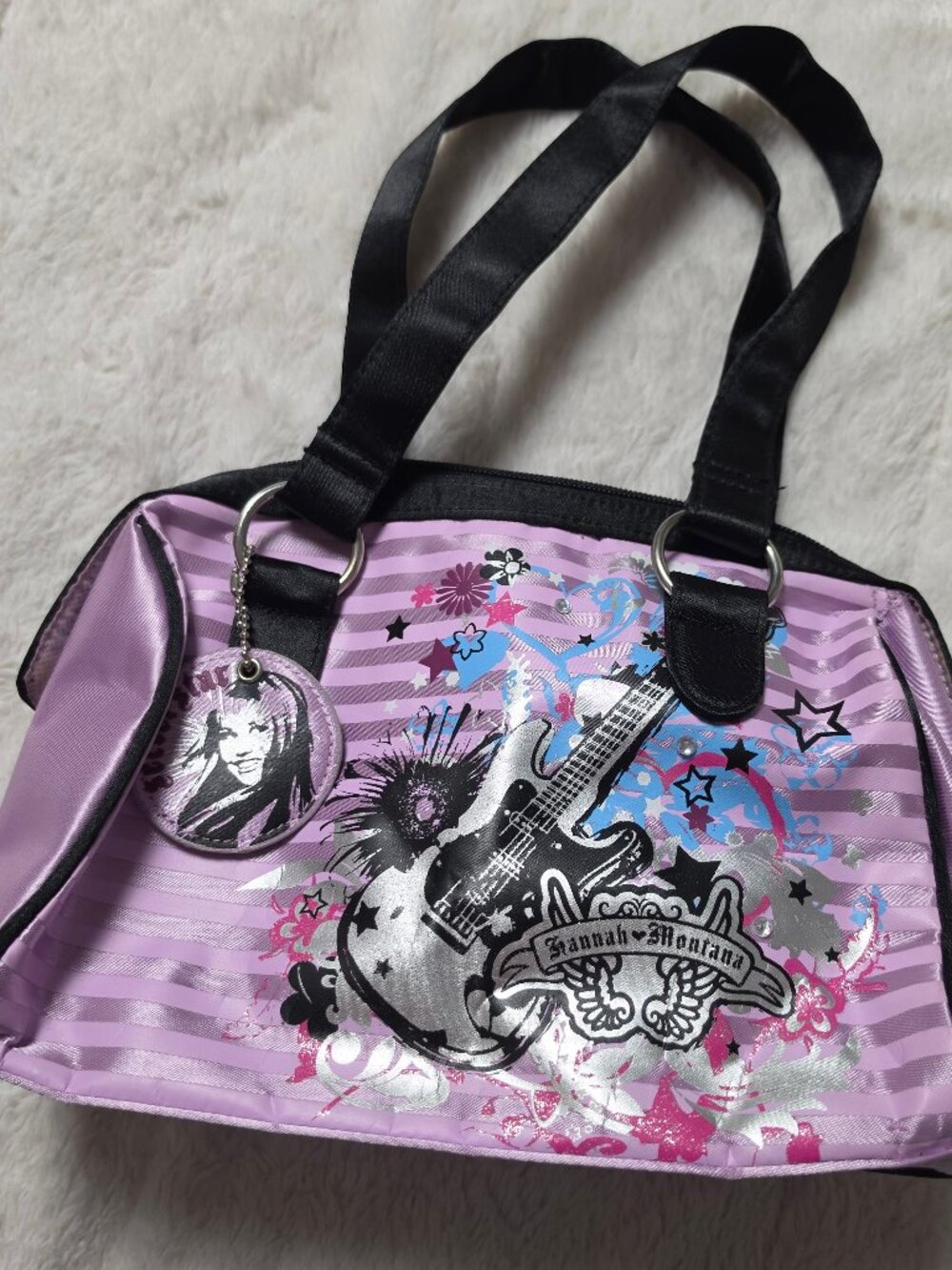 Vintage Disney Hannah Montana Purple Guitar Satchel Purse Bag Secret Star Y2K